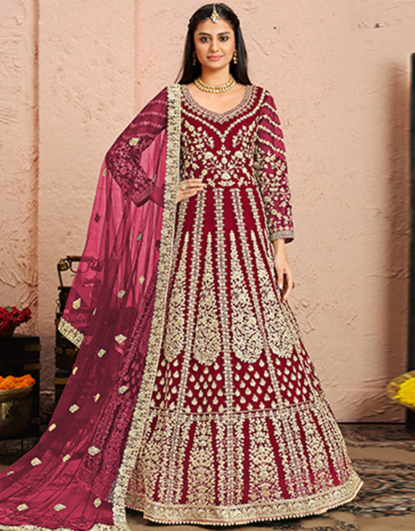 Maroon Net Anarkali Anarkali