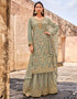 Pista Green Lehenga style Suits Dola Jacquard Silk Salwar Kameez in Embroidery, Stones & Lace Work