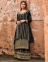 Navy Blue Lehenga style Suits Dola Jacquard Silk Salwar Kameez in Embroidery, Stones & Lace Work