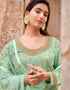 Turquoise Lehenga style Suits Dola Jacquard Silk Salwar Kameez in Embroidery, Stones & Lace Work Closure View