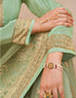 Sea Green Lehenga style Suits Dola Jacquard Silk Salwar Kameez in Embroidery, Stones & Lace Work Closure View