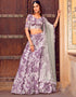 Exquisite Floral Print Lehenga Choli Collection Faded Purple Finest Crushed Silk Lehenga Choli Close-up View