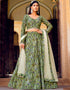 Exquisite Floral Print Lehenga Choli Collection Iguana Green Finest Crushed Silk Lehenga Choli Front View