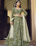 Traditional Party Wear Heavy Lehenga Choli Iguana Green Finest Crushed Silk Lehenga Choli Back View