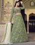 Traditional Party Wear Heavy Lehenga Choli Iguana Green Finest Crushed Silk Lehenga Choli Close-up View