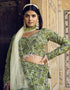 Traditional Party Wear Heavy Lehenga Choli Iguana Green Finest Crushed Silk Lehenga Choli Front View