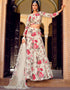 Exquisite Floral Print Lehenga Choli Collection Almond Finest Crushed Silk Lehenga Choli Front View