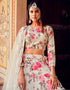 Exquisite Floral Print Lehenga Choli Collection Almond Finest Crushed Silk Lehenga Choli Close-up View