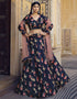 Traditional Party Wear Heavy Lehenga Choli Dark Blue Finest Crushed Silk Lehenga Choli Front View
