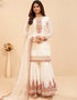 White Sharara style Suits Georgette Salwar Kameez in Mattie Embroidery, Sequins & Lace Work Closure View
