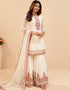 White Sharara style Suits Georgette Salwar Kameez in Mattie Embroidery, Sequins & Lace Work