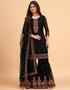 Black Sharara style Suits Georgette Salwar Kameez in Mattie Embroidery, Sequins & Lace Work