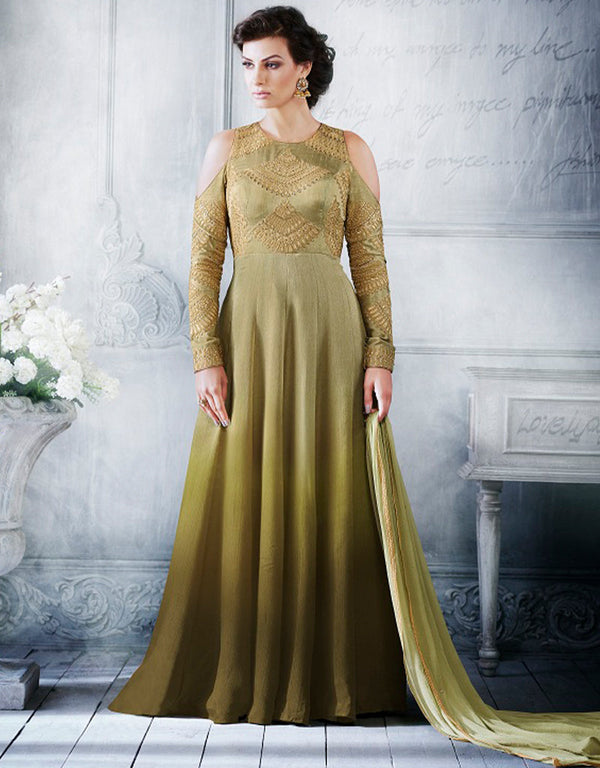 Heavy Designer Wedding Wear Salwar Suit Pista Handloom Fabric Pant Anarkali Front View