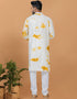 Readymade Men's Kurta Pyjama White And Yellow Kurta Chanderi Tie dye Churidar Close-up View
