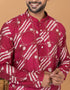 Readymade Men's Kurta Pyjama Red Kurta Chanderi Batik Print Churidar Back View