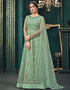 Pista Green Anarkali style Suits Butterfly Net Salwar Kameez in Embroidery, Stone and Lace Work