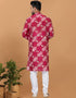 Readymade Men's Kurta Pyjama Red Kurta Chanderi Batik Print Churidar Close-up View