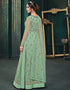Pista Green Anarkali style Suits Butterfly Net Salwar Kameez in Embroidery, Stone and Lace Work Closure View Embroidery Back side View