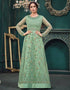 Pista Green Anarkali style Suits Butterfly Net