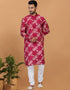 Readymade Men's Kurta Pyjama Red Kurta Chanderi Batik Print Churidar Front View