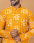Readymade Men's Kurta Pyjama Mustard Kurta Chanderi Batik Print Churidar Back View