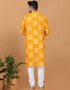 Readymade Men's Kurta Pyjama Mustard Kurta Chanderi Batik Print Churidar Close-up View