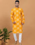 Readymade Men's Kurta Pyjama Mustard Kurta Chanderi Batik Print Churidar Front View