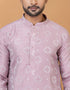 Readymade Men's Kurta Pyjama Lavender Kurta Silk Churidar Back View