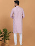 Readymade Men's Kurta Pyjama Lavender Kurta Silk Churidar Close-up View