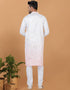 Readymade Men's Kurta Pyjama White Kurta Shaded Silk Churidar Close-up View