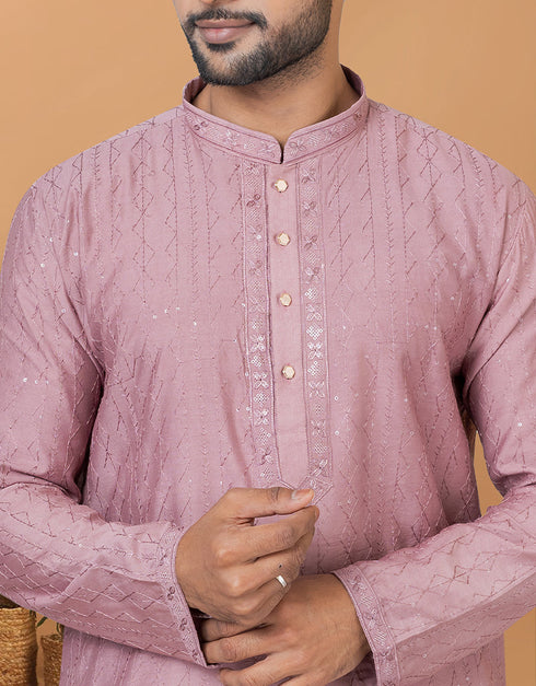Readymade Men's Kurta Pyjama Light Mauve Kurta Viscose Cotton Churidar Back View