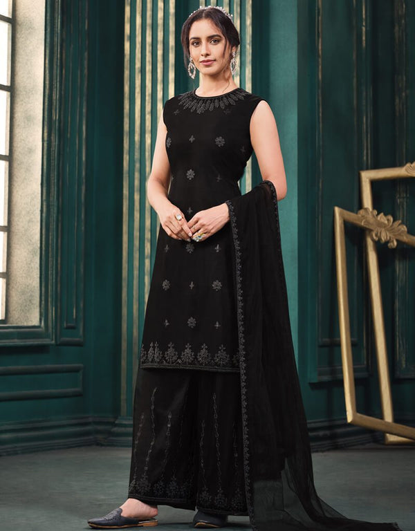 Black Anarkali style Suits Butterfly Net Salwar Kameez in Embroidery, Stone and Lace Work