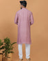 Readymade Men's Kurta Pyjama Light Mauve Kurta Viscose Cotton Churidar Close-up View