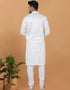 Readymade Men's Dhoti Kurta White Kurta Silk Churidar Close-up View