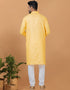 Readymade Men's Dhoti Kurta Light Mustard Kurta Poly Cotton Churidar Close-up View