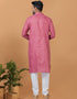 Readymade Men's Dhoti Kurta Pink Kurta Poly Cotton Churidar Close-up View