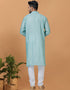 Readymade Men's Dhoti Kurta Sky Blue Kurta Viscose Cotton Churidar Close-up View