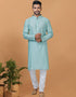 Readymade Men's Dhoti Kurta Sky Blue Kurta Viscose Cotton Churidar Front View