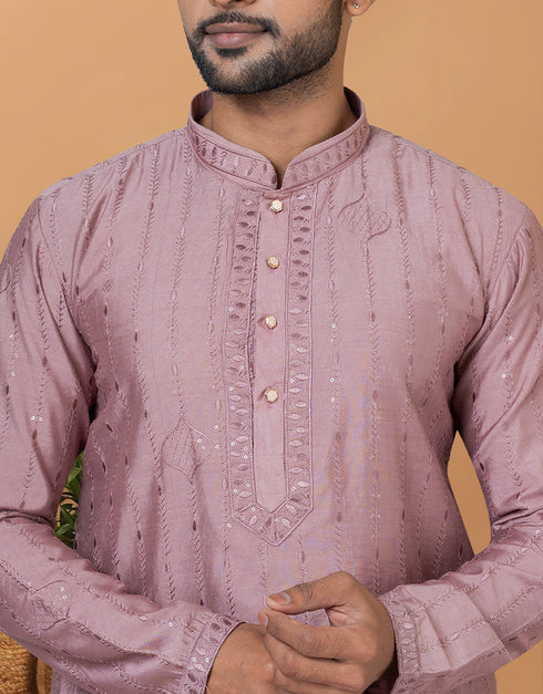 Readymade Men's Dhoti Kurta Mauve Kurta Viscose Cotton Churidar Back View