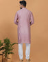 Readymade Men's Dhoti Kurta Mauve Kurta Viscose Cotton Churidar Close-up View