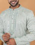 Readymade Men's Dhoti Kurta Light Aqua Blue Green Kurta Silk Churidar Back View
