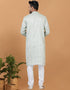 Readymade Men's Dhoti Kurta Light Aqua Blue Green Kurta Silk Churidar Close-up View