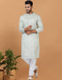 Readymade Men's Dhoti Kurta Light Aqua Blue Green Kurta Silk Churidar Front View
