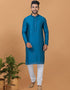 Readymade Men's Dhoti Kurta Teal Blue Kurta Viscose Cotton Churidar Front View