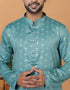 Readymade Men's Dhoti Kurta Blue Kurta Semi Gaji Silk Churidar Back View