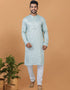 Readymade Men's Dhoti Kurta Sky Blue Kurta Semi Gaji Silk Churidar Front View