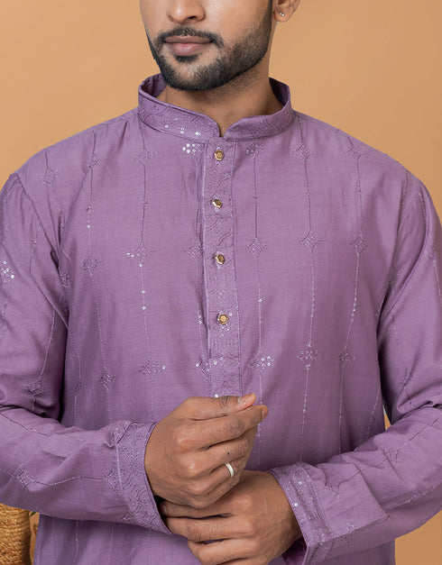 Readymade Men's Dhoti Kurta Purple Kurta Viscose Cotton Churidar Back View