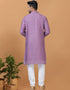 Readymade Men's Dhoti Kurta Purple Kurta Viscose Cotton Churidar Close-up View