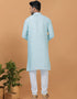 Readymade Men's Dhoti Kurta Sky Blue Kurta Viscose Cotton Churidar Close-up View