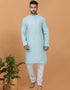Readymade Men's Dhoti Kurta Sky Blue Kurta Viscose Cotton Churidar Front View